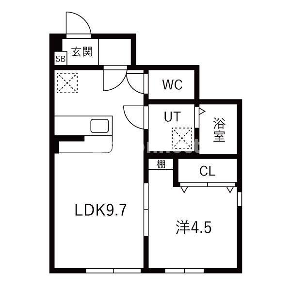 REON北町(1LDK/1階)の間取り写真