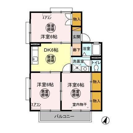 クレセント日吉台(3DK/2階)の間取り写真