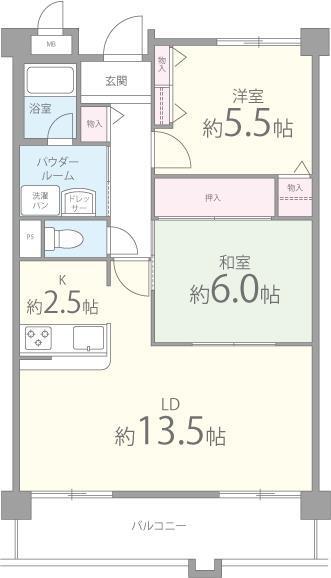 ベルデュール四條畷(2LDK/3階)の間取り写真
