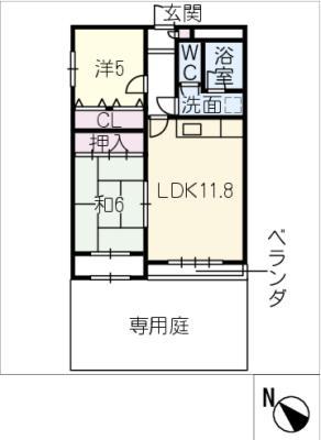 サンライフ磯山(2LDK/1階)の間取り写真