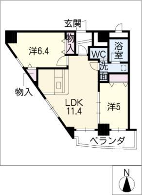 アルファパル阿由知通(2LDK/8階)の間取り写真