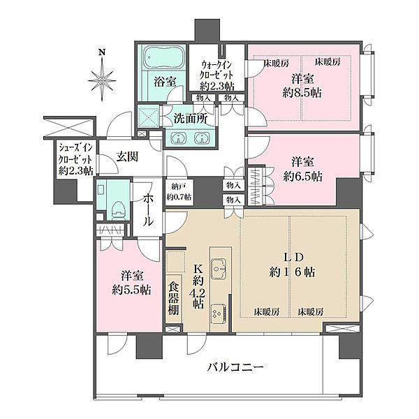 広尾ガーデンフォレスト椿レジデンスH棟(3LDK/3階)の間取り写真