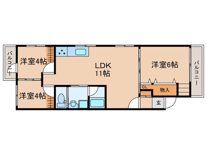 三鷹桜苑マンション(3LDK/2階)の間取り写真