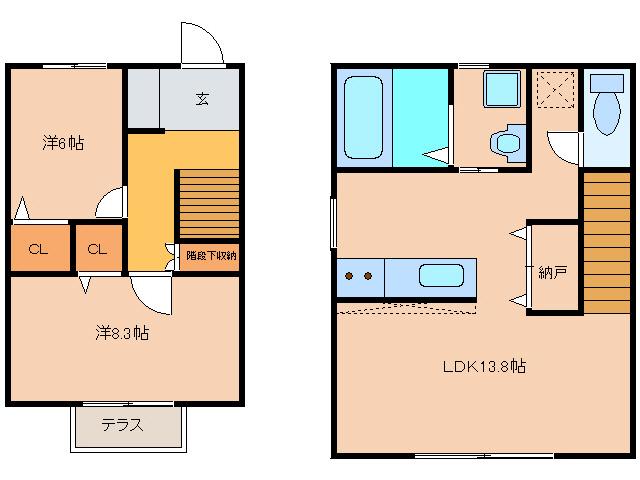 カーサ・フェリーチェIII(2LDK/1階)の間取り写真