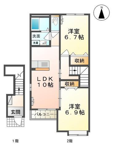 ル.ブラン(2LDK/2階)の間取り写真