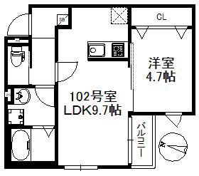 メゾンソレイユ久留米A(1LDK/2階)の間取り写真