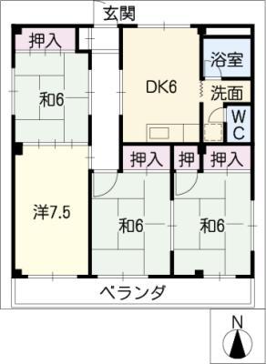 サンハイム3号館(4DK/1階)の間取り写真