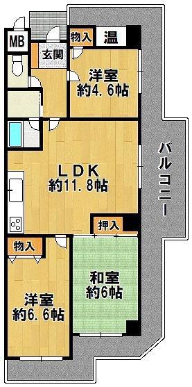 サンロイヤル北六甲(3LDK/7階)の間取り写真