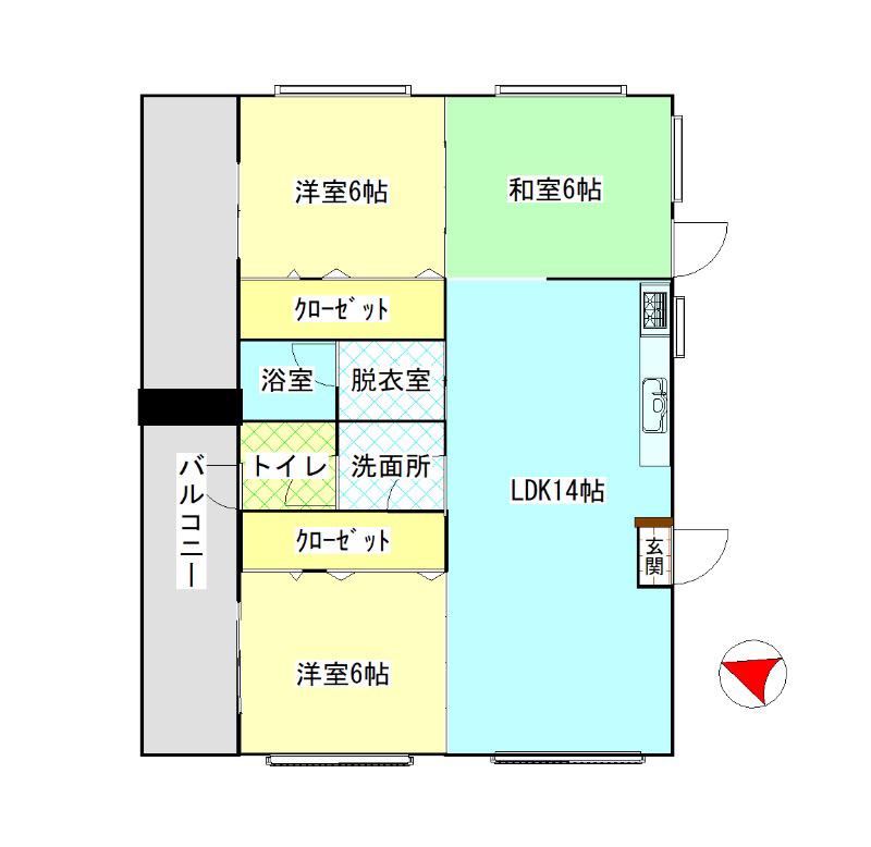 沖縄県沖縄市 3階建 築50年(3LDK/3階)の間取り写真