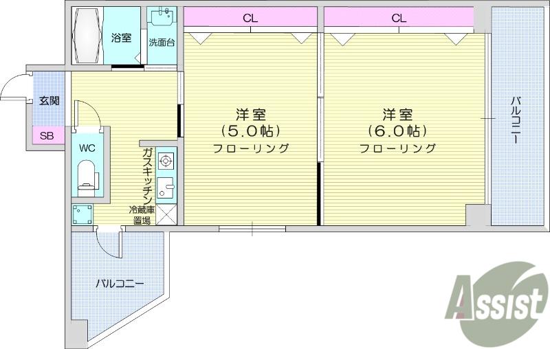 ルミエール仙台(2K/3階)の間取り写真