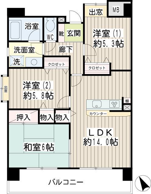 リオベルデ鶴声(3LDK/4階)の間取り写真