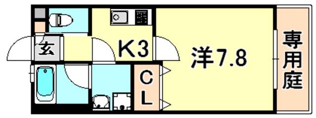 ワコーレヴィアーノ須磨寺町(1K/1階)の間取り写真