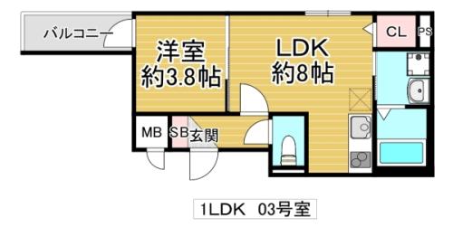 サフィールロジェ大阪城公園(1LDK/1階)の間取り写真