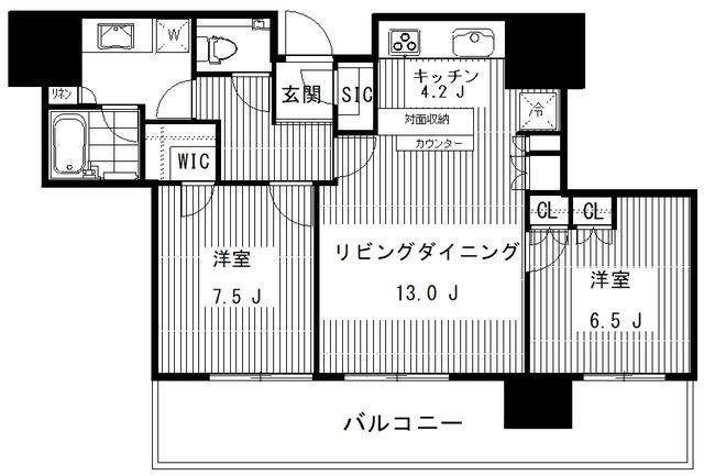六本木グランドタワーレジデンス(2LDK/13階)の間取り写真