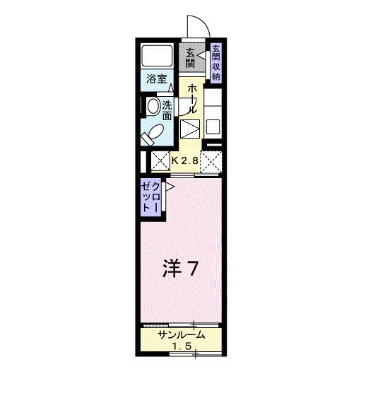 ディアコート河西(1K/1階)の間取り写真