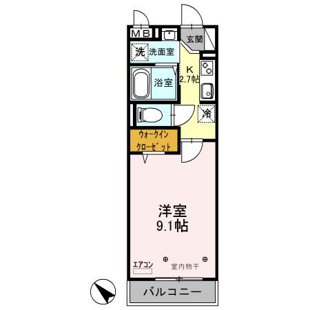 ロイヤルヒル越谷(1K/2階)の間取り写真
