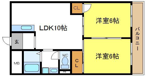 シャローム平野(2LDK/4階)の間取り写真