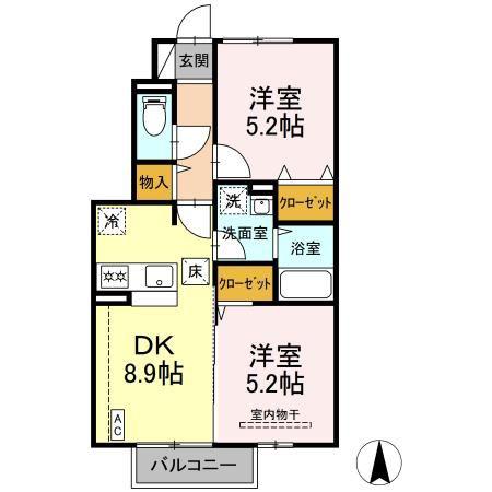 ロイヤルビレッジA(2DK/1階)の間取り写真