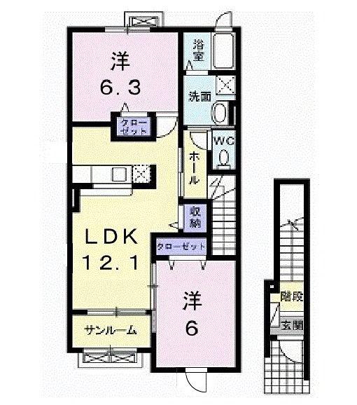 シェーン・ベルクI(2LDK/2階)の間取り写真