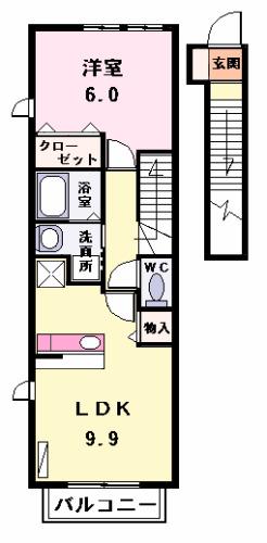カーサ・セレノ(1LDK/2階)の間取り写真