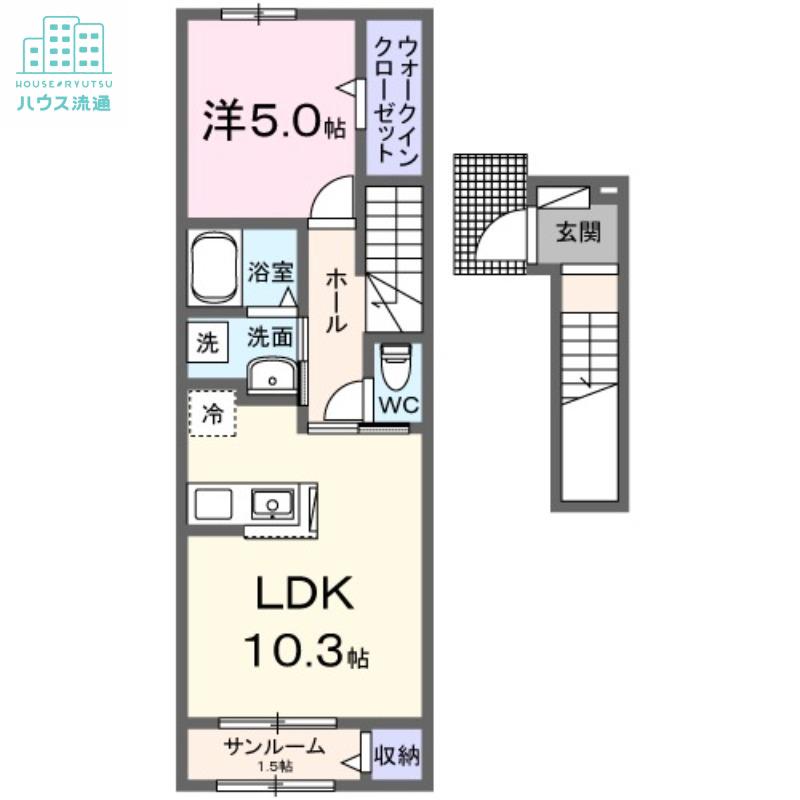 VILLA 上ヶ倉(1LDK/2階)の間取り写真