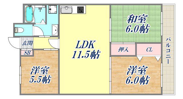 シティハイツ立花1(2LDK/7階)の間取り写真