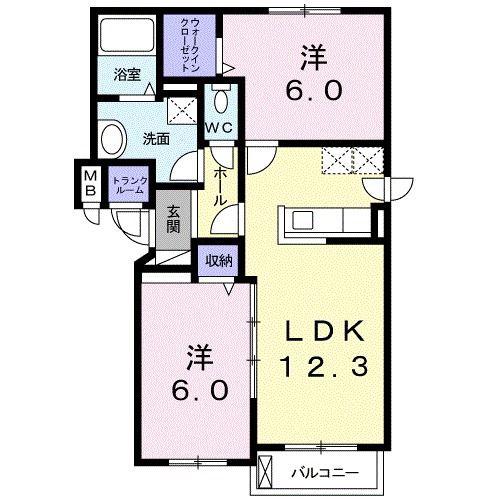 プランタン・リュミエール(2LDK/2階)の間取り写真