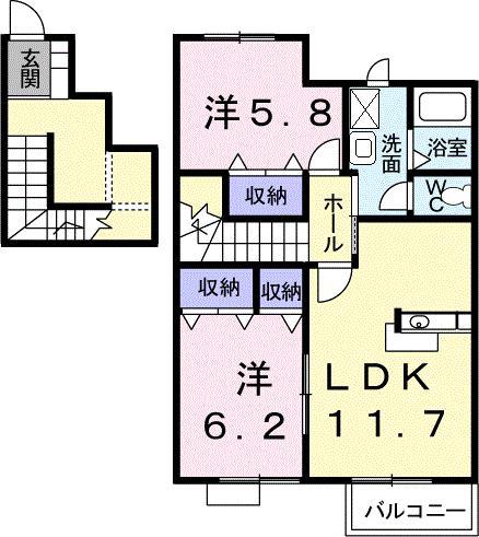 プラティーク長尾(2LDK/2階)の間取り写真