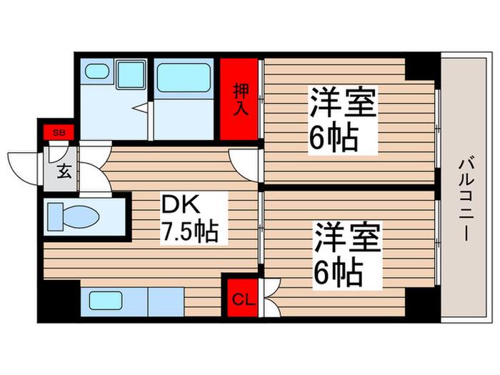 プラティーク武蔵小山(2DK/3階)の間取り写真