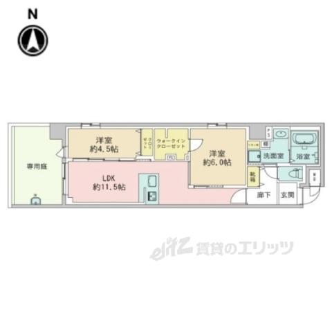 デュオフラッツ四条油小路(2LDK/1階)の間取り写真