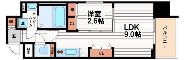 ファーストフィオーレ心斎橋イーストII(1LDK/4階)の間取り写真