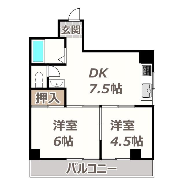 プリンスヴィラ東住吉(2DK/3階)の間取り写真
