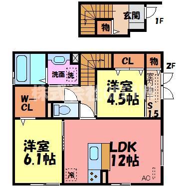 VILLA 高畔(2LDK/2階)の間取り写真