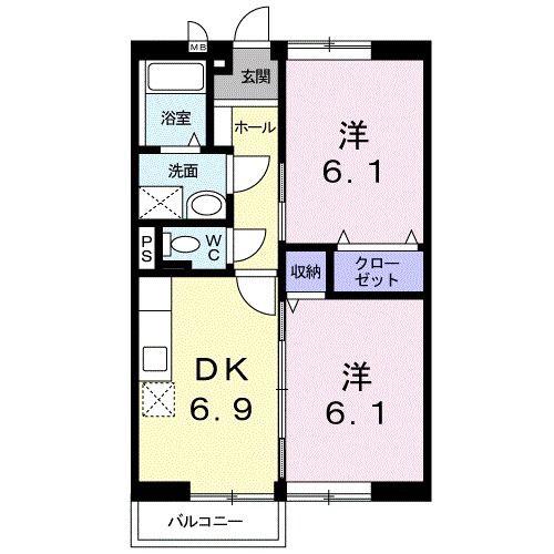 エーデルハウス ローゼ(2DK/2階)の間取り写真