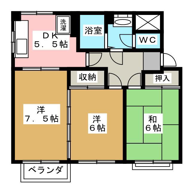 さかべいハイツ(3DK/1階)の間取り写真