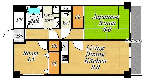ブルームコート(2LDK/5階)の間取り写真