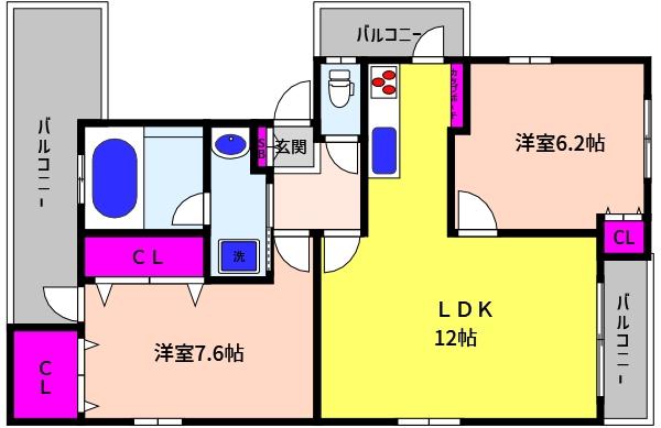 リフージュ本山(2LDK/3階)の間取り写真