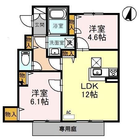 サンクイール D棟(2LDK/1階)の間取り写真