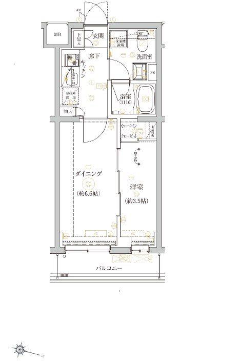 ベルシード野毛山公園(1DK/2階)の間取り写真