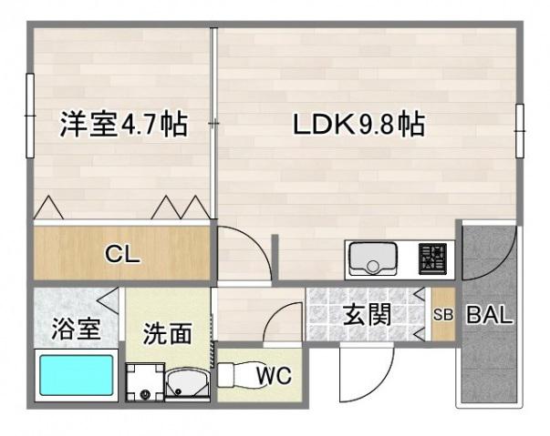 J-BRIGHT長居(1LDK/2階)の間取り写真