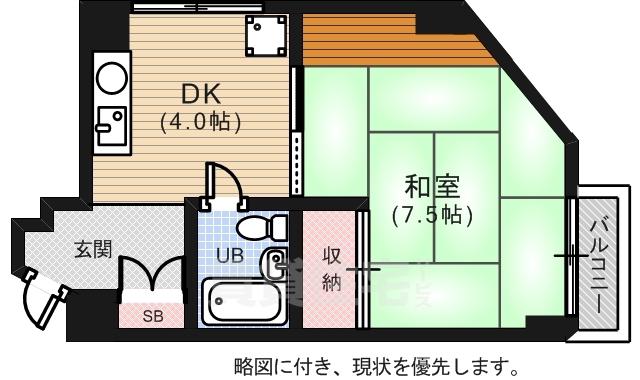 上川ビル(1DK/3階)の間取り写真