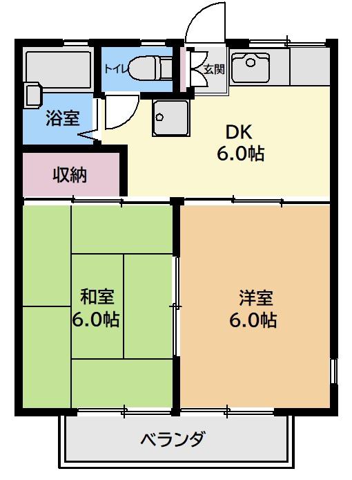 ライトコート市川(2DK/2階)の間取り写真