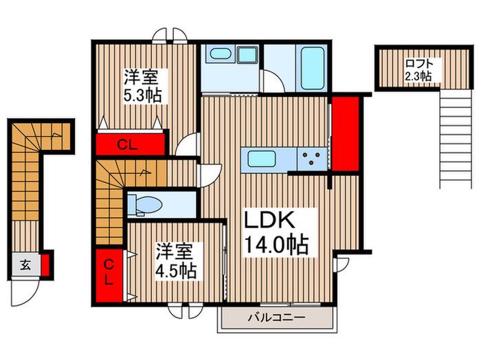WINDSOR COURT ノース(2LDK/1階)の間取り写真