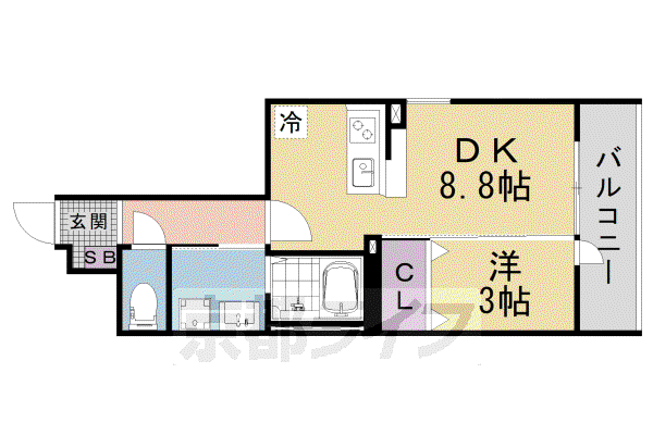 LEI COURT椥辻I(1K/4階)の間取り写真
