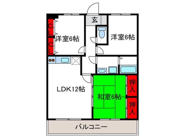 阪急宝塚線 岡町駅 徒歩13分 4階建 築31年(3LDK/3階)の間取り写真