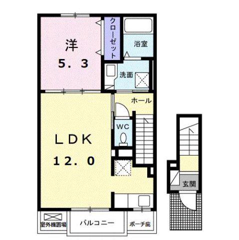 スール ソレイユ ココル I(1LDK/2階)の間取り写真