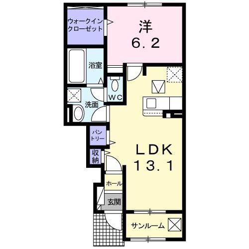 シェルブール(1LDK/1階)の間取り写真