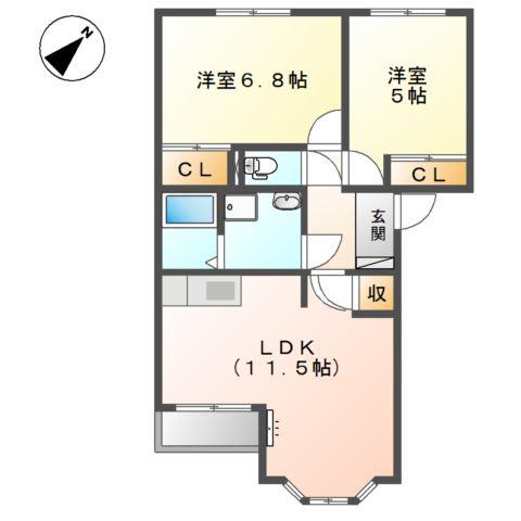 エレガンス新栄(2LDK/2階)の間取り写真