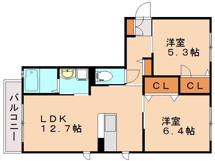ファルール(2LDK/2階)の間取り写真