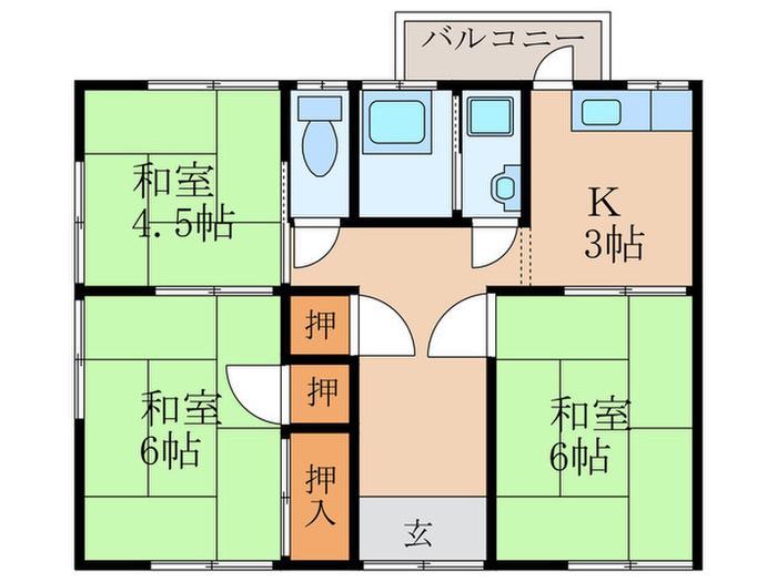 神崎ハイツA棟(3DK/2階)の間取り写真